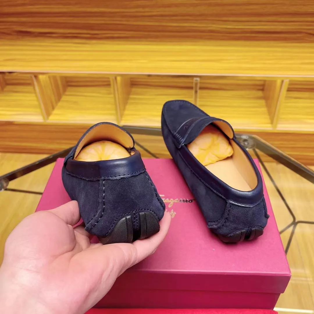 Men's shoes💰560 Ferragamo High-end quality🔥 Dark blue cow suede➕Cow leather lining Size 38-45